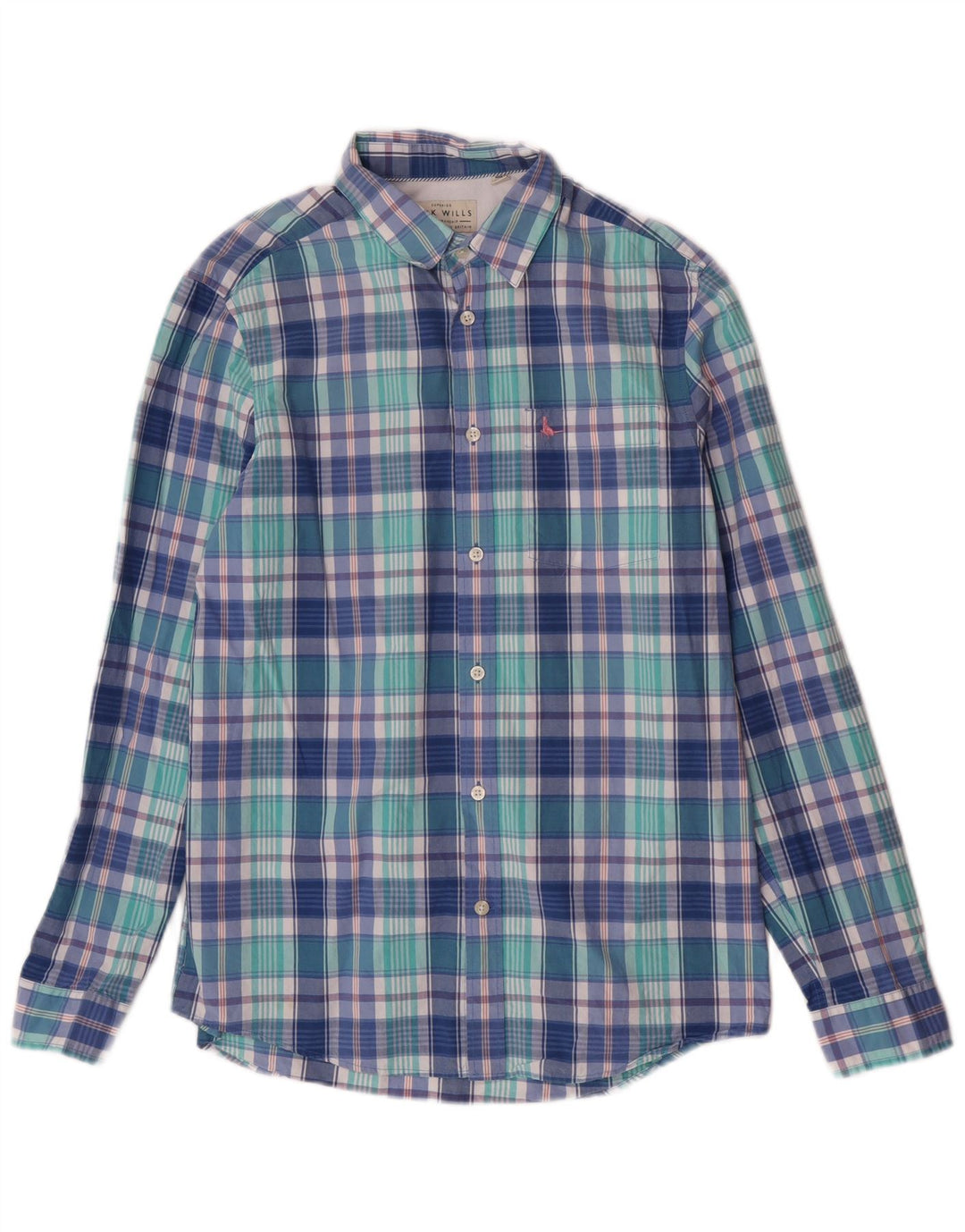 Jack Wills Camisa masculina clássica de ajuste pequeno azul xadrez de algodão