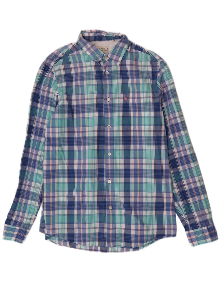 Jack Wills Camisa masculina clássica de ajuste pequeno azul xadrez de algodão