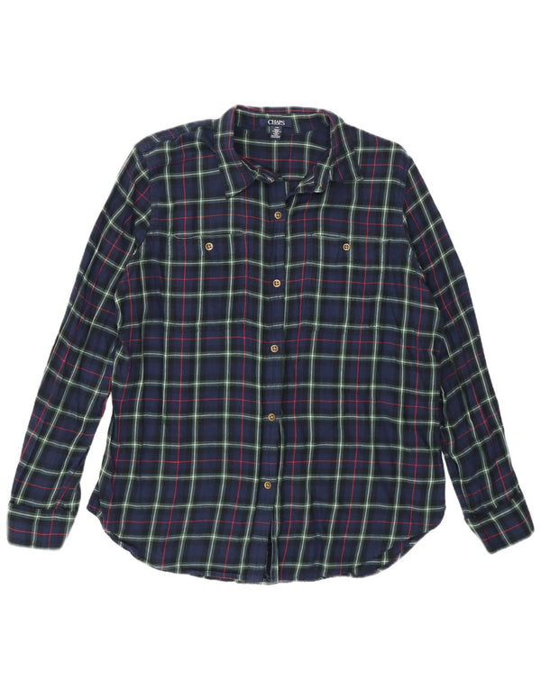 Camisa feminina de flanela Chaps Reino Unido 16 grande algodão xadrez azul marinho