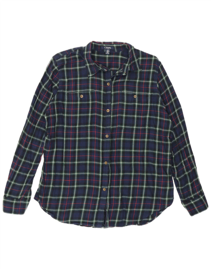 Camisa feminina de flanela Chaps Reino Unido 16 grande algodão xadrez azul marinho