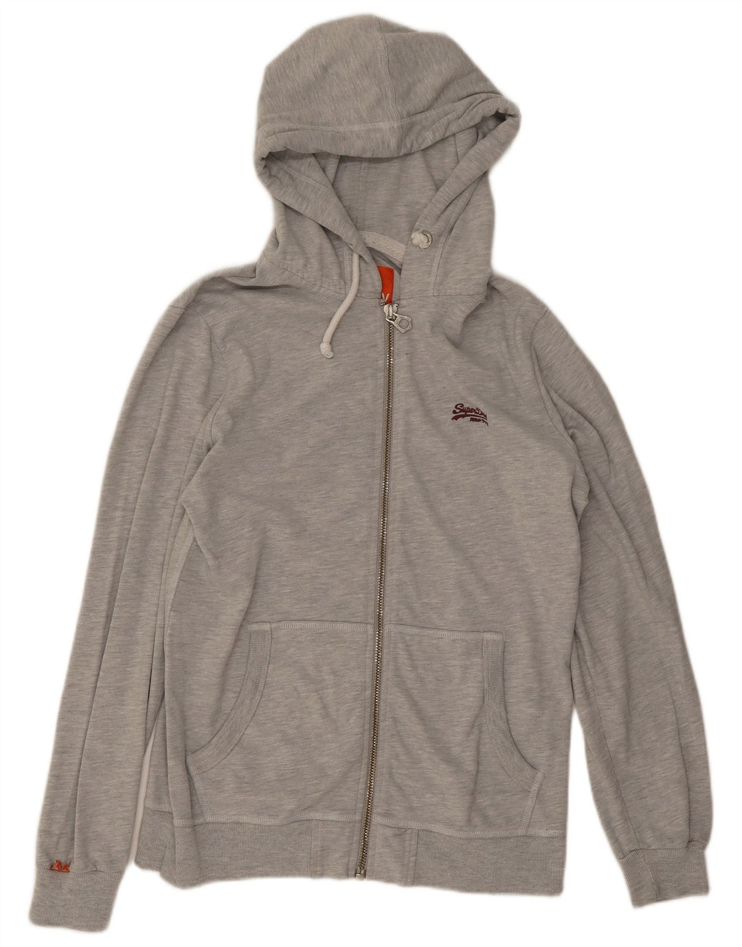 Suéter masculino Superdry com capuz e zíper médio cinza algodão