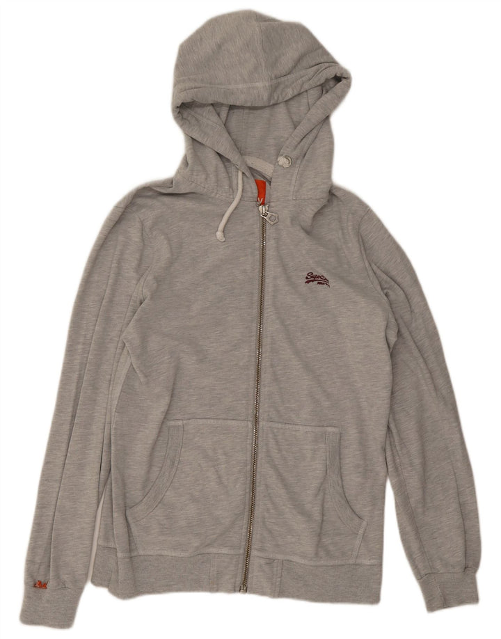 Suéter masculino Superdry com capuz e zíper médio cinza algodão