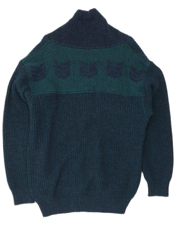 ALEX Mens Cardigan Sweater IT 54 XL Navy Blue Colourblock Wool