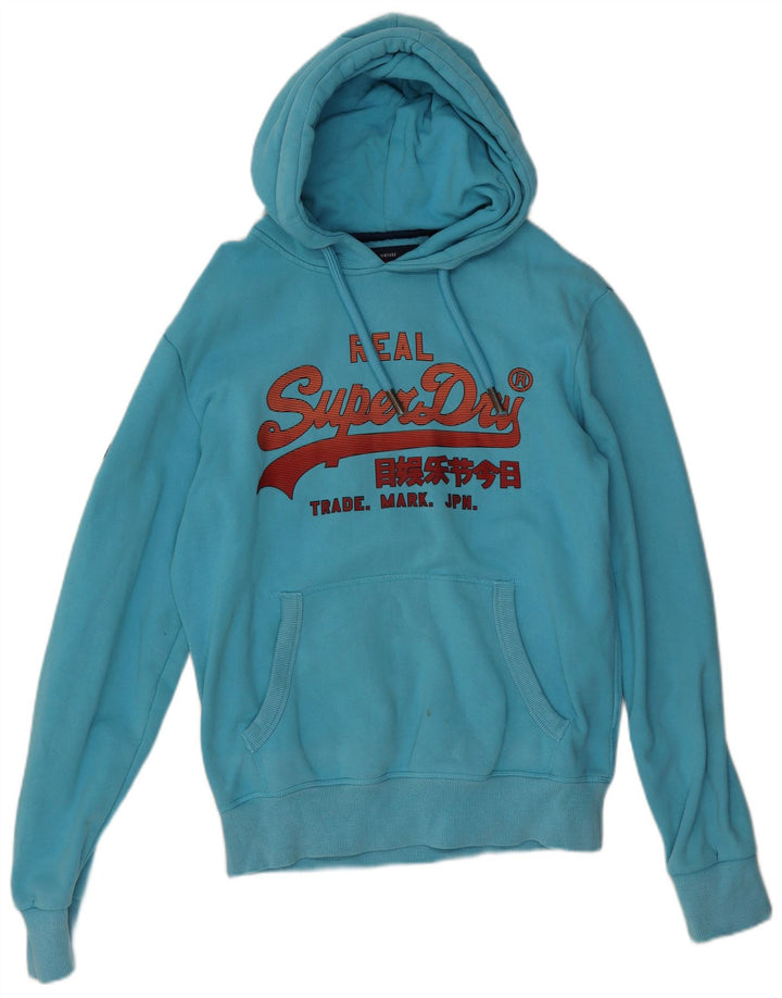 Suéter Superdry masculino com capuz gráfico azul médio algodão