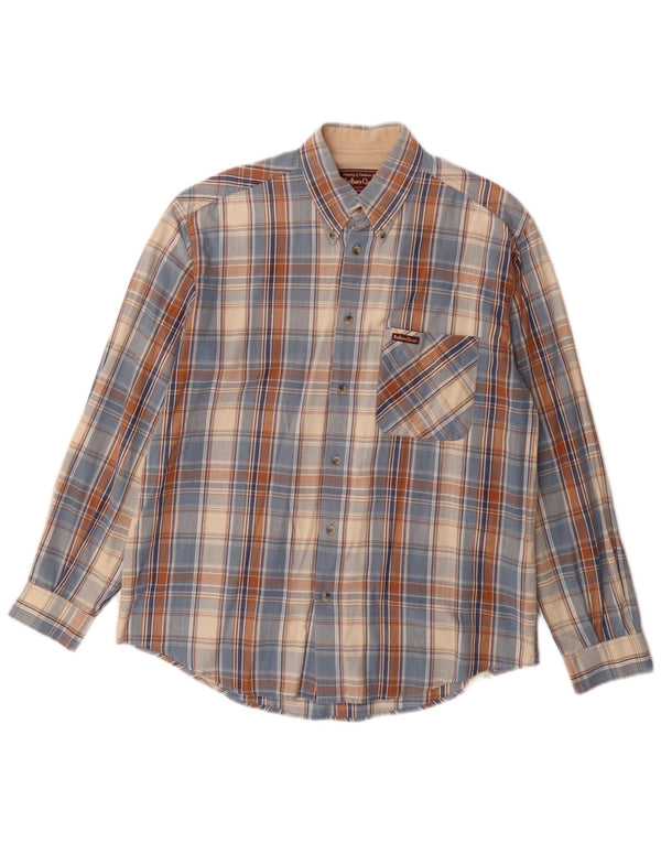 Camisa masculina Marlboro Classics de algodão xadrez azul médio