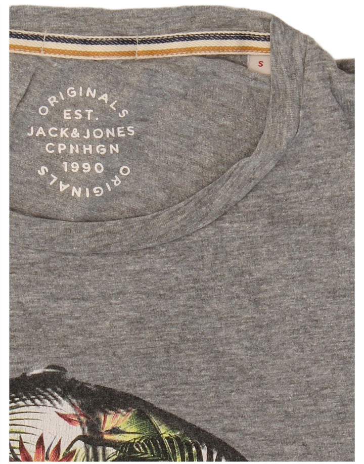Camiseta masculina JACK & JONES com estampa gráfica pequena cinza manchada