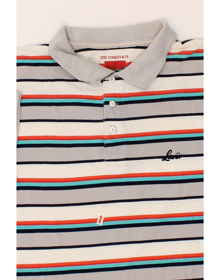 LEVI'S Mens Polo Shirt Medium Grey Striped Cotton Vintage Levi's and Second-Hand Levi's from Messina Hembry 