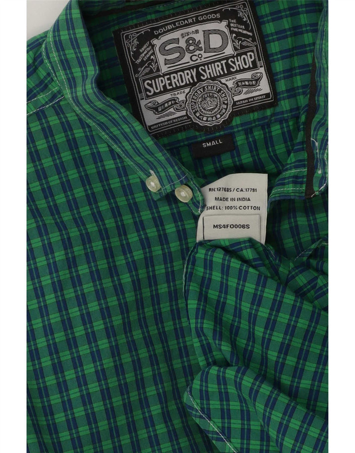 Camisa masculina Superdry pequena algodão guingão verde