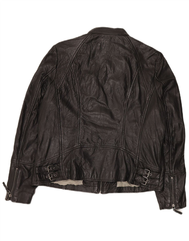 Jaqueta de couro feminina cigana UK 22 3XL couro preto