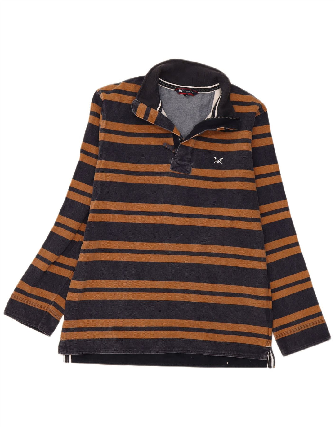 Suéter masculino Crew Clothing com zíper e gola listrada azul marinho médio