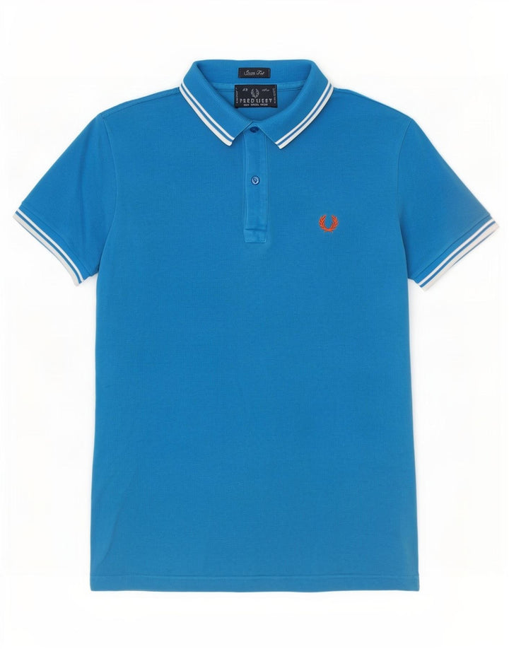 Camisa polo masculina Slim Fit Fred Perry de algodão azul pequeno