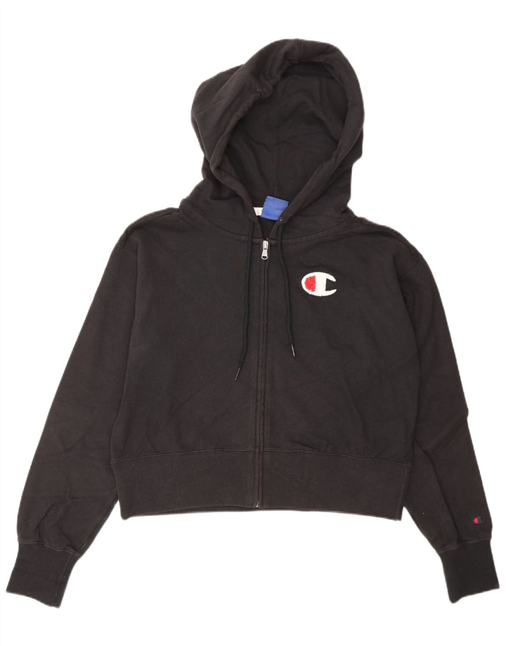 Suéter feminino com capuz e zíper grande da CHAMPION Reino Unido 10 pequeno algodão preto