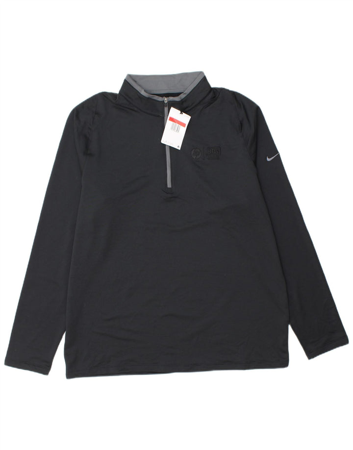 NIKE Mens Zip Neck Pullover Treino Top Grande Poliéster Preto