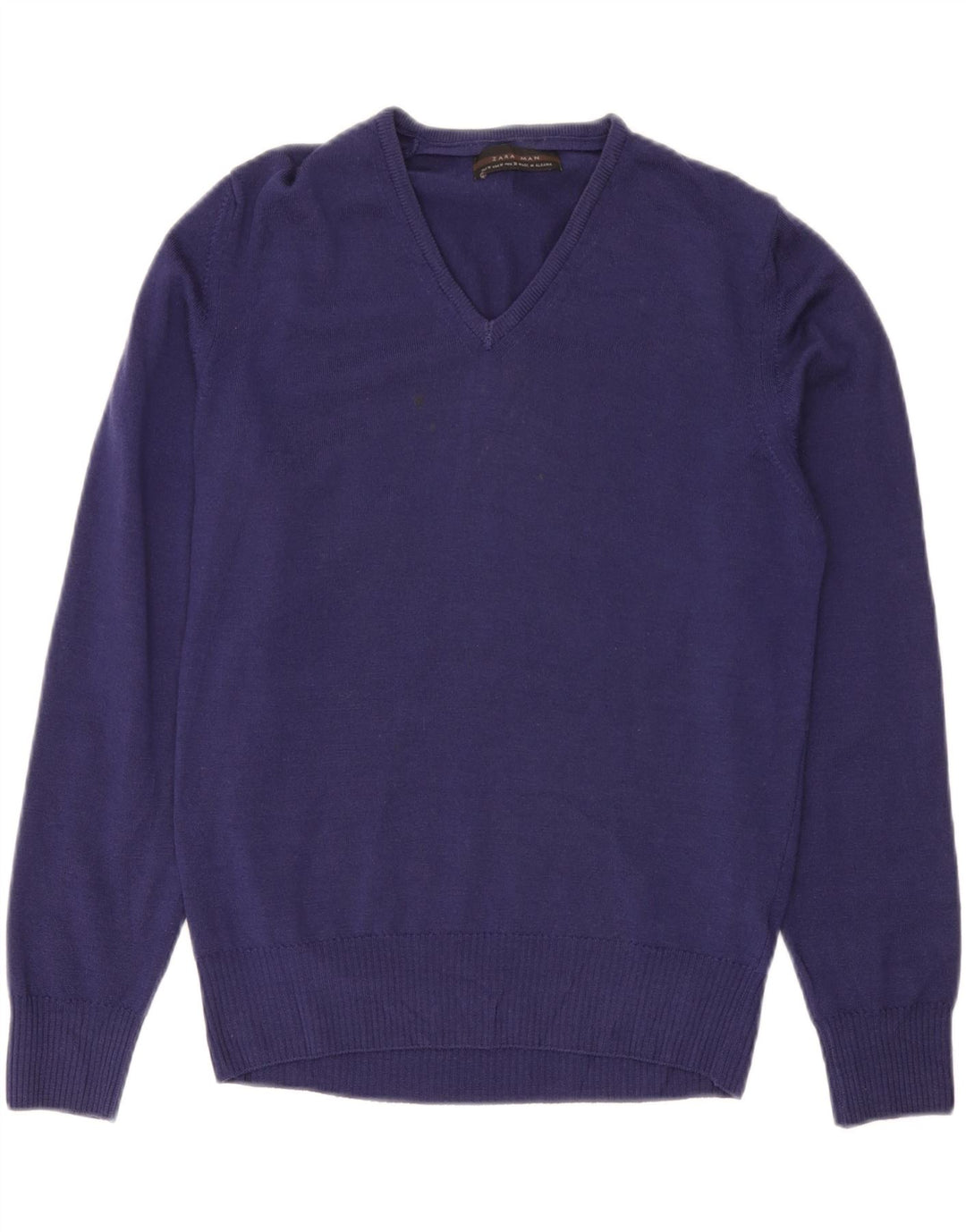 Suéter masculino Zara com decote em V de lã roxa média