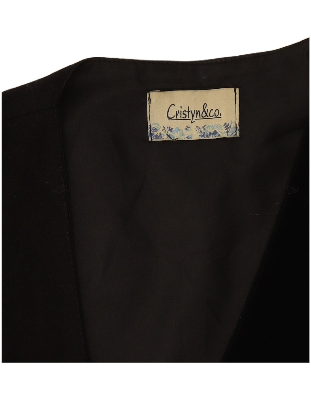 Colete feminino vintage UK 14 patchwork preto médio