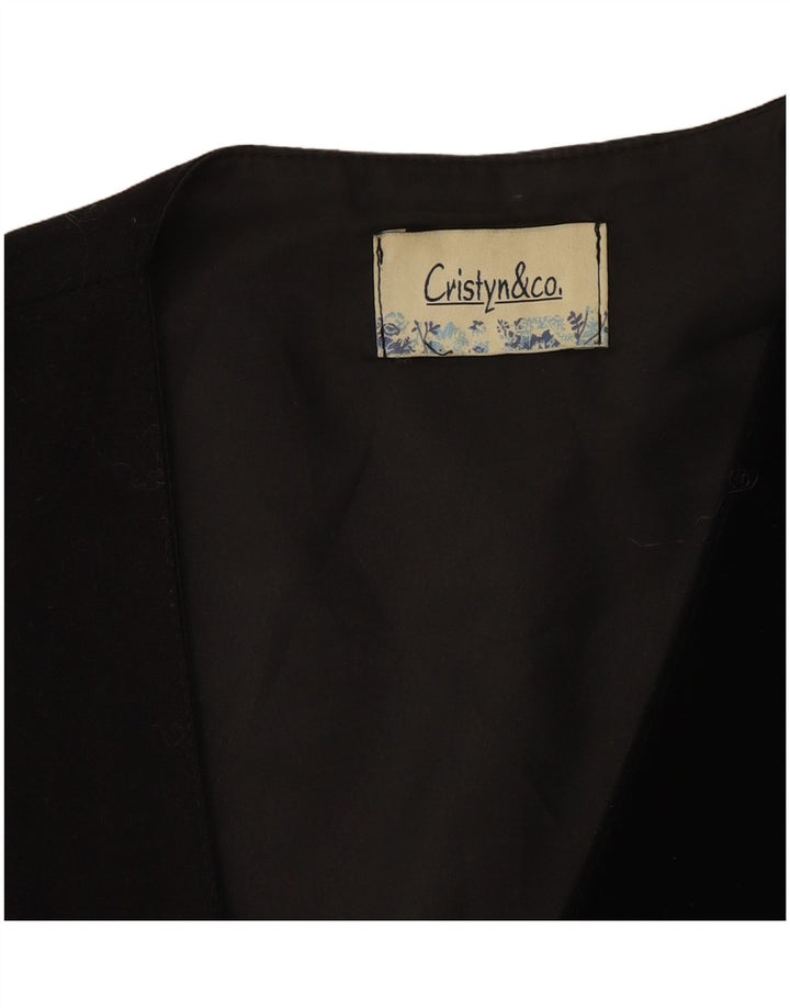Colete feminino vintage UK 14 patchwork preto médio