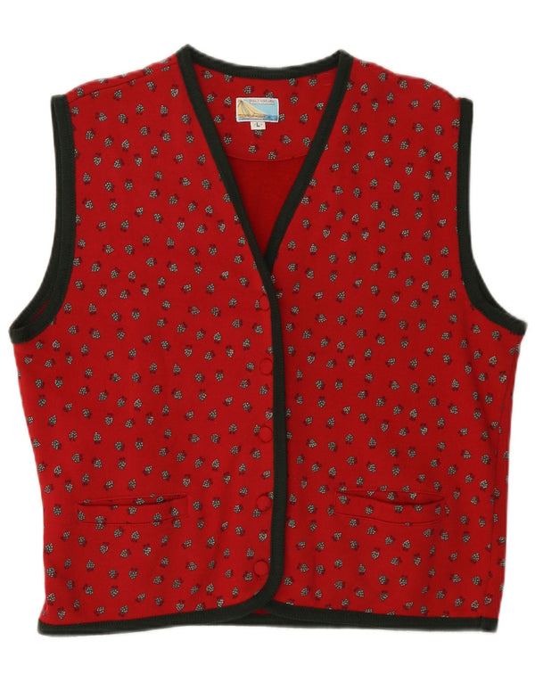 Suéter cardigã feminino sem mangas Naj Oleari UK 16 grande vermelho manchado