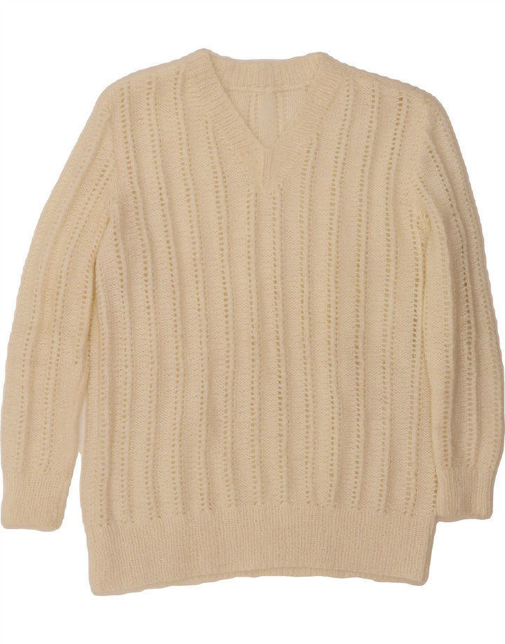VINTAGE Womens V-Neck Jumper Sweater UK 14 Large Off White Vintage Vintage and Second-Hand Vintage from Messina Hembry 