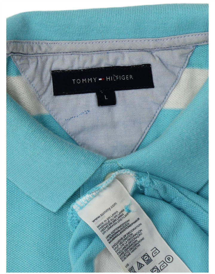 Camisa polo masculina Tommy Hilfiger grande algodão listrado azul