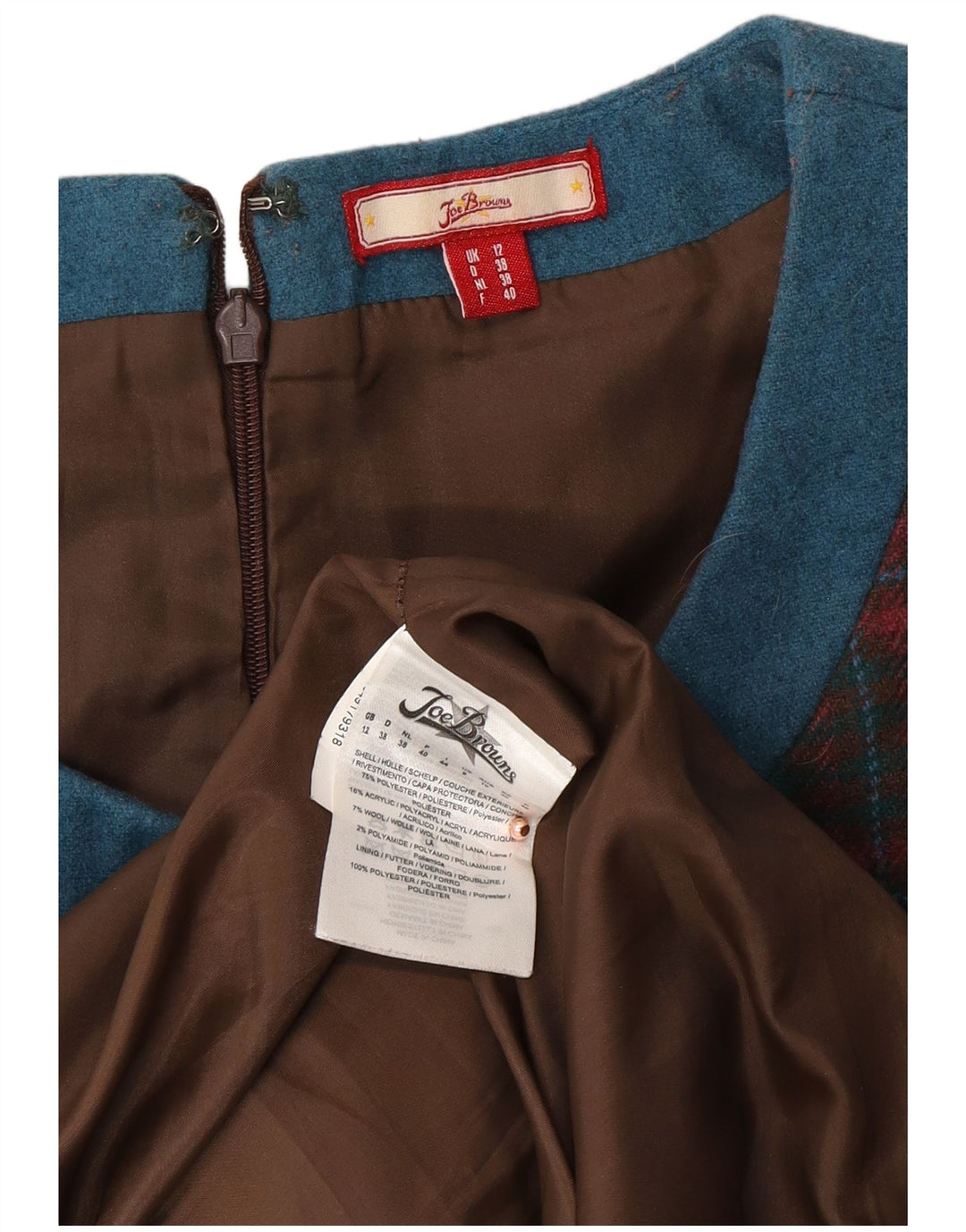 Vestido feminino JOE BROWNS sem mangas com bainha UK 12 poliéster xadrez vermelho médio