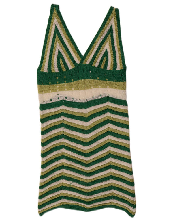 Vestido jumper feminino sem mangas VINTAGE Reino Unido 10 pequeno verde Chevron