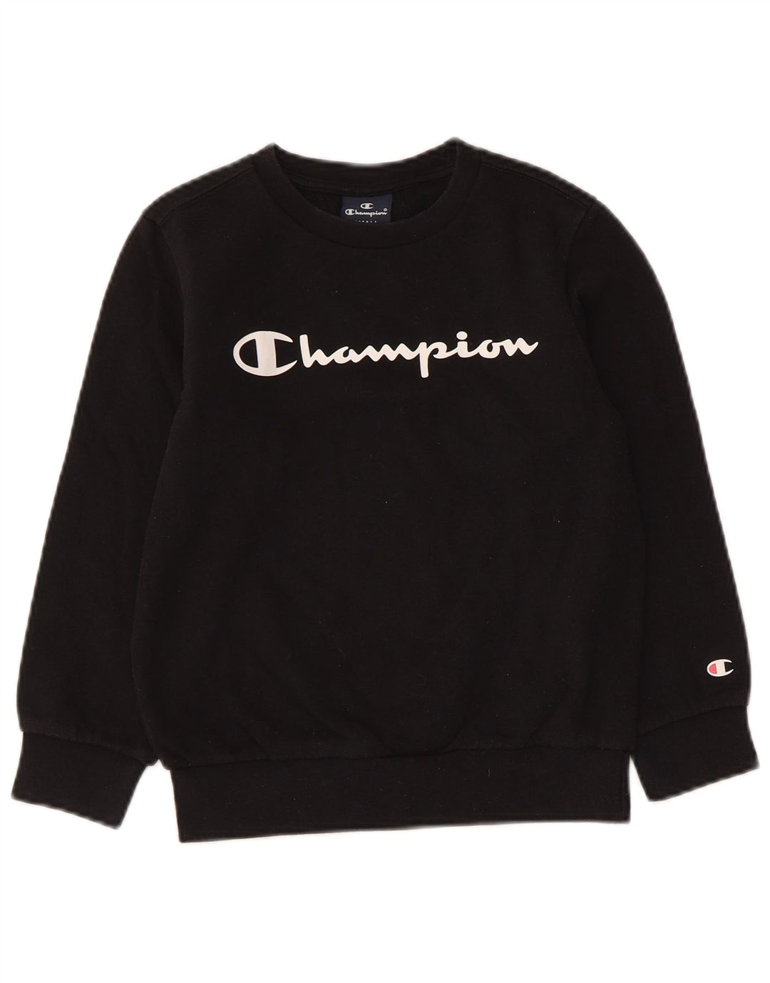 CHAMPION Boys Graphic Sweatshirt Jumper 7-8 Years Small  Black Cotton