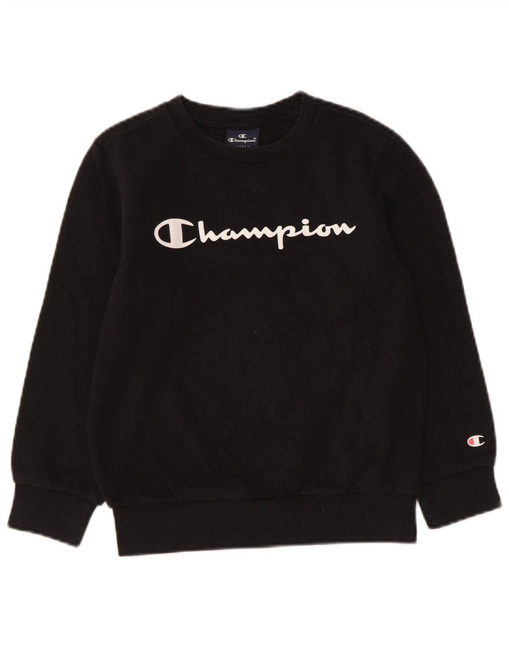 CHAMPION Boys Graphic Sweatshirt Jumper 7-8 Years Small  Black Cotton