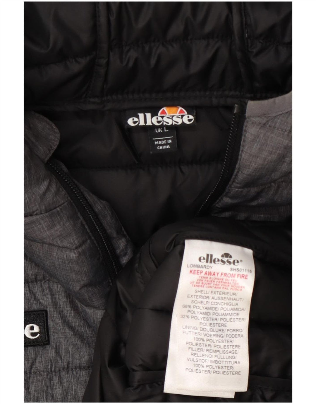 Jaqueta masculina acolchoada com capuz Ellesse UK 40 grande cinza poliamida