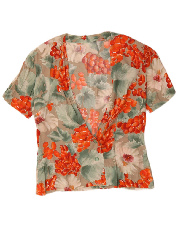 Blusa feminina vintage de manga curta UK 14 grande floral multicolorida