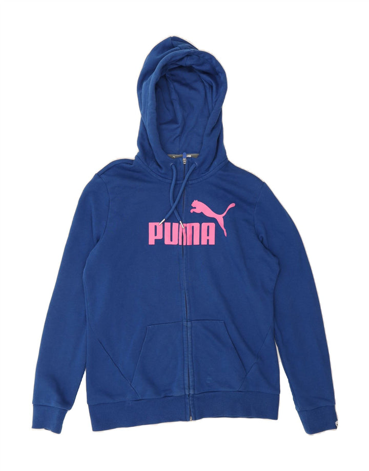 PUMA Womens Graphic Zip Hoodie Sweater UK 12 Medium Blue Cotton Vintage Puma and Second-Hand Puma from Messina Hembry 