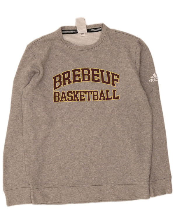 Adidas Mens Brebeuf Basketball Graphic Moletom Jumper Médio Algodão Cinza