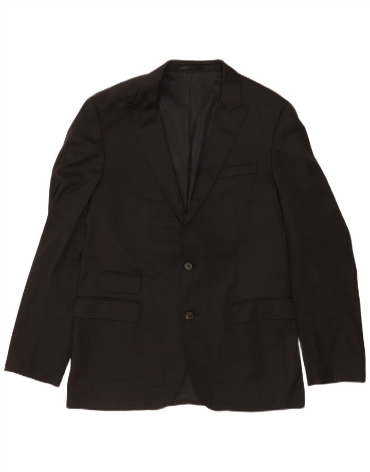 Jaqueta blazer masculina Hugo Boss com 2 botões Reino Unido 40 grande lã virgem preta