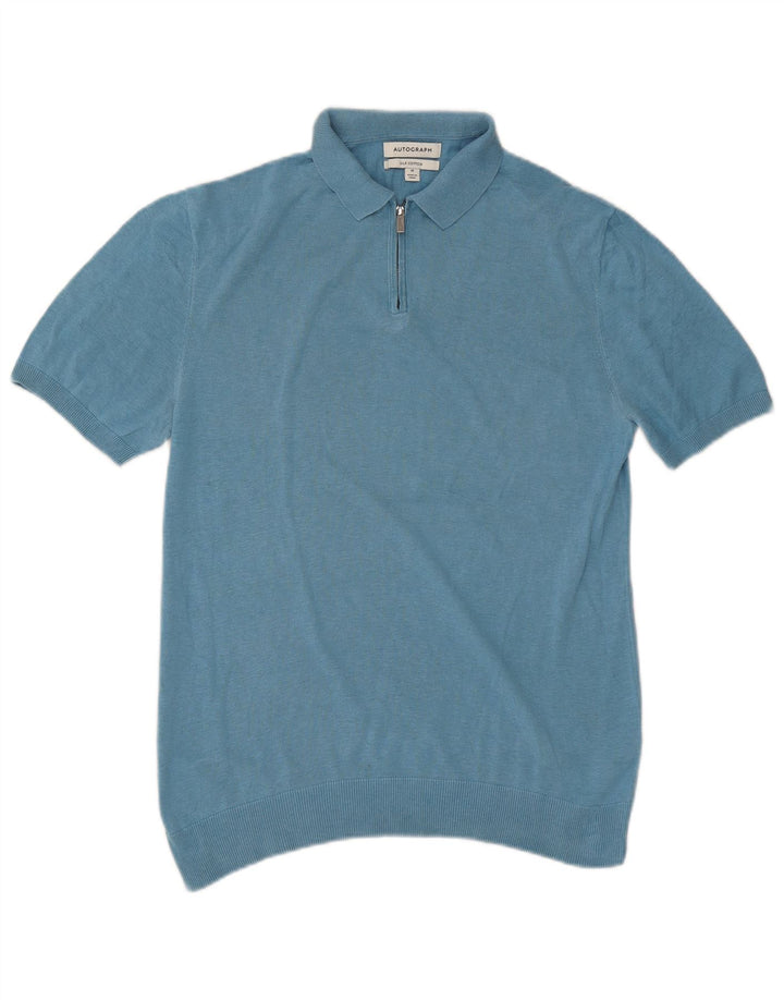 Camisa polo masculina autograph da Marks & Spencer seda azul médio