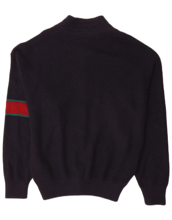 Suéter cardigã masculino vintage grande lã colorblock azul marinho