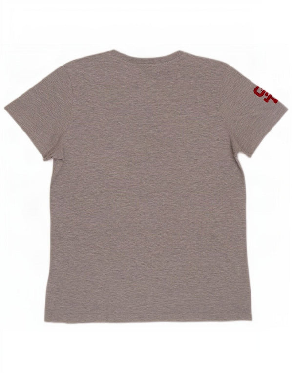 Camiseta feminina Superdry com estampa gráfica UK 12 algodão manchado cinza médio