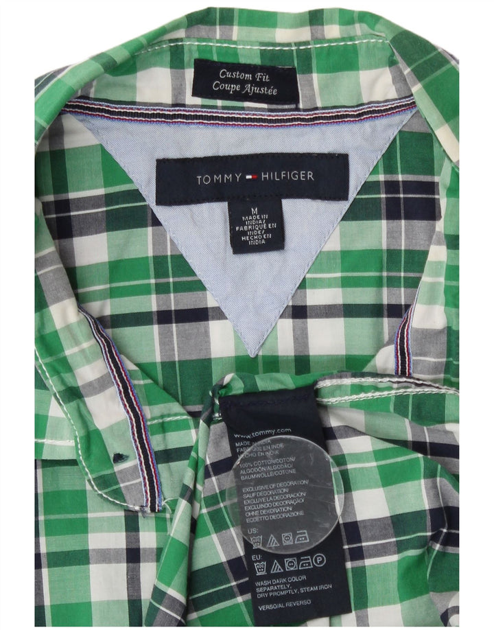Tommy Hilfiger Camisa masculina de manga curta personalizada de algodão xadrez verde médio