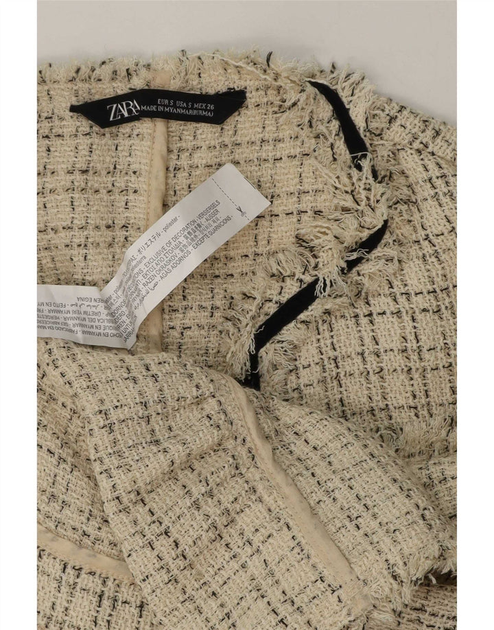 Jaqueta blazer aberta feminina Zara Reino Unido 10 poliéster xadrez bege pequeno