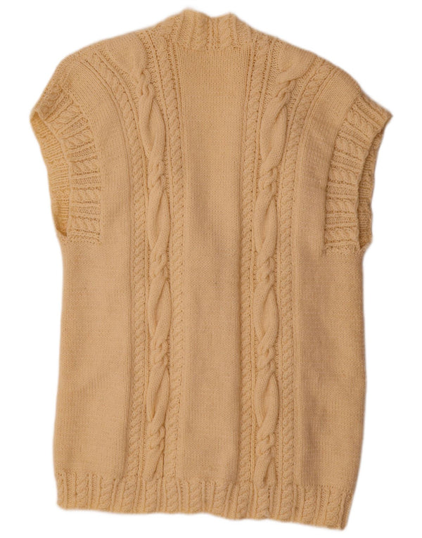 Suéter cardigã feminino vintage sem mangas UK 20 2XL bege