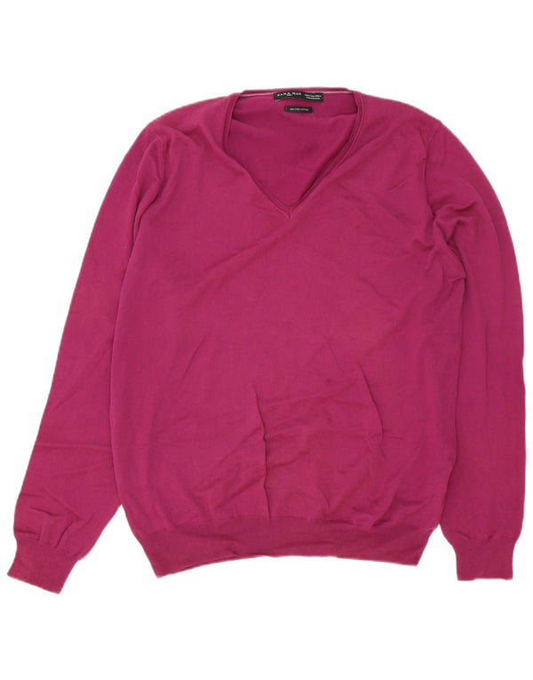 Suéter masculino Zara com decote em V grande algodão roxo