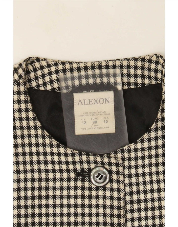 Sobretudo feminino ALEXON solto Reino Unido 12 poliéster preto médio Houndstooth