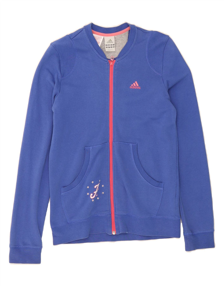 ADIDAS Girls Graphic Tracksuit Top Jacket 15-16 Years Blue Cotton Vintage Adidas and Second-Hand Adidas from Messina Hembry 