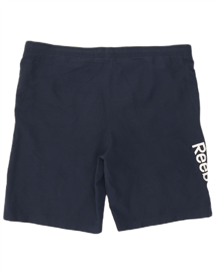 Shorts esportivos gráficos masculinos Reebok grandes poliéster azul marinho