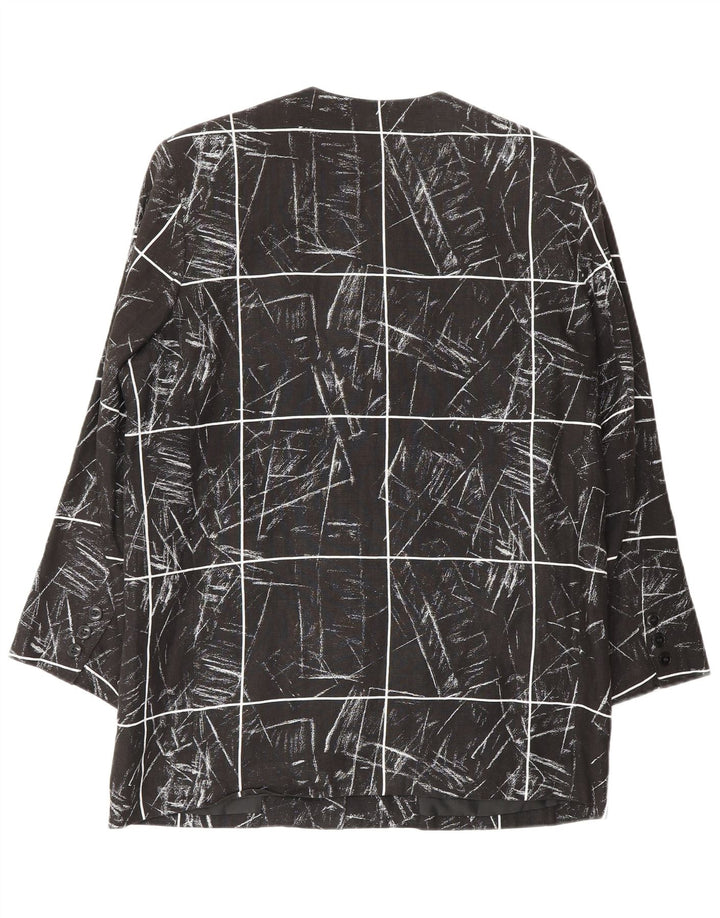 Blazer feminino Cacharel com padrão abstrato UK 8 pequeno xadrez preto