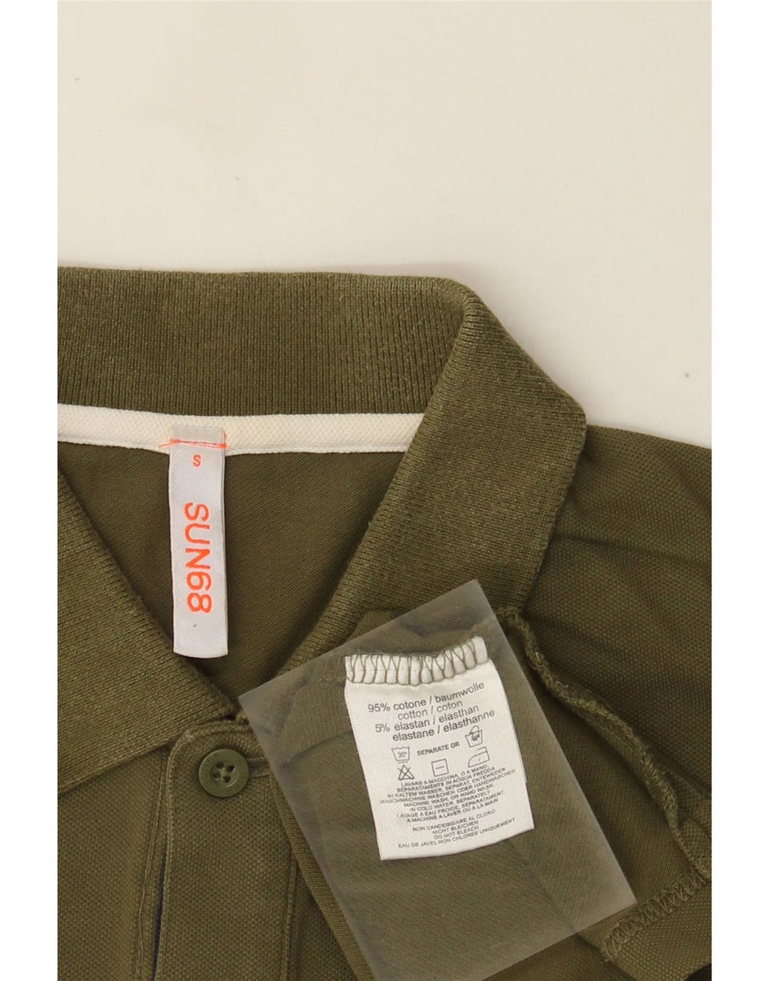 Camisa polo masculina Sun68 pequena de algodão cáqui