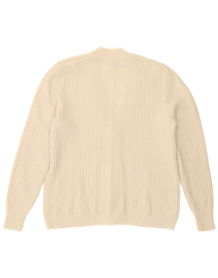 Suéter cardigã feminino vintage IT 48 XL lã virgem branca