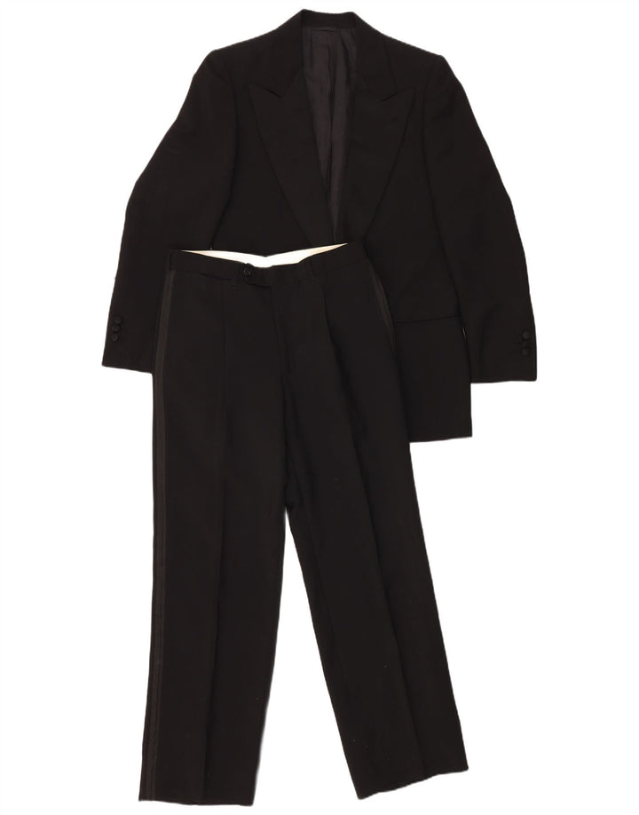 Conjunto masculino VINTAGE de 1 botão e 2 peças IT 46 pequeno W29 L29 lã preta