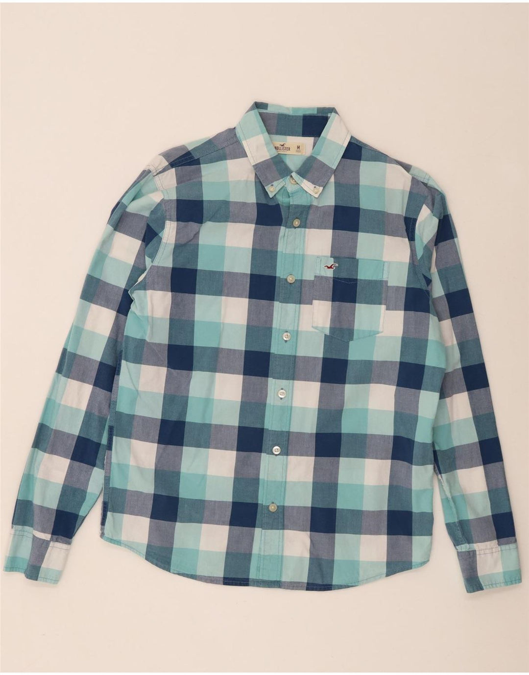 Camisa masculina Hollister de algodão xadrez azul médio