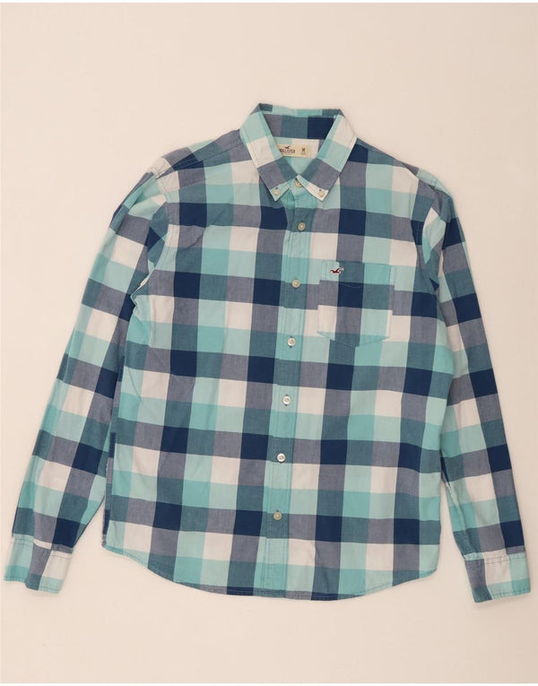 Camisa masculina Hollister de algodão xadrez azul médio