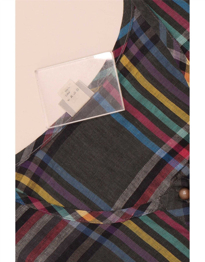 Blusa feminina sem mangas Andrea Mare Top IT 42 linho xadrez cinza médio