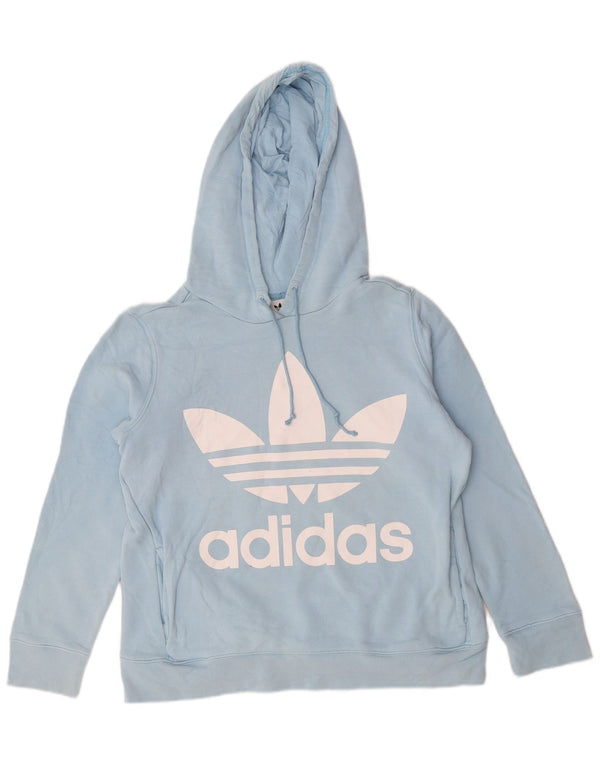 Adidas Womens Graphic Hoodie Jumper UK 14 Large Blue Cotton